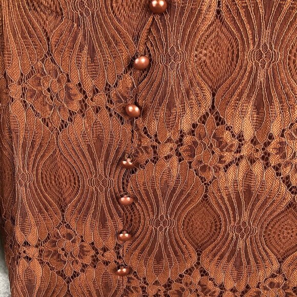 Rust Lace Dress Womens 3XL Sheer Flowy Boho Artsy Dressy Midi Event - Picture 10 of 16